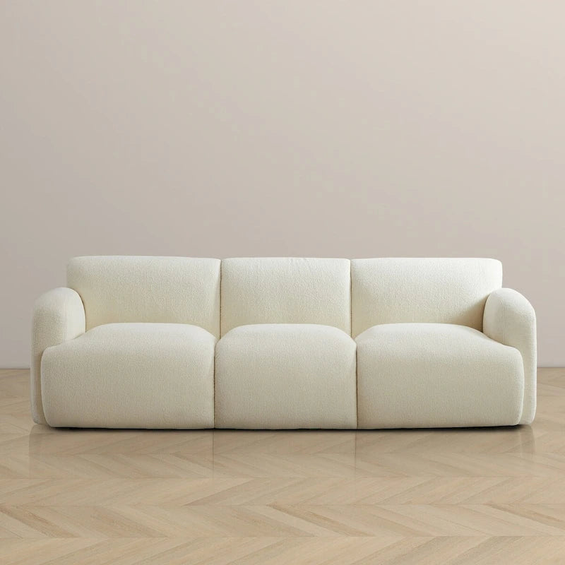 Mid-Century Modern Tufted Cream Boucle 3-Seater Sofa