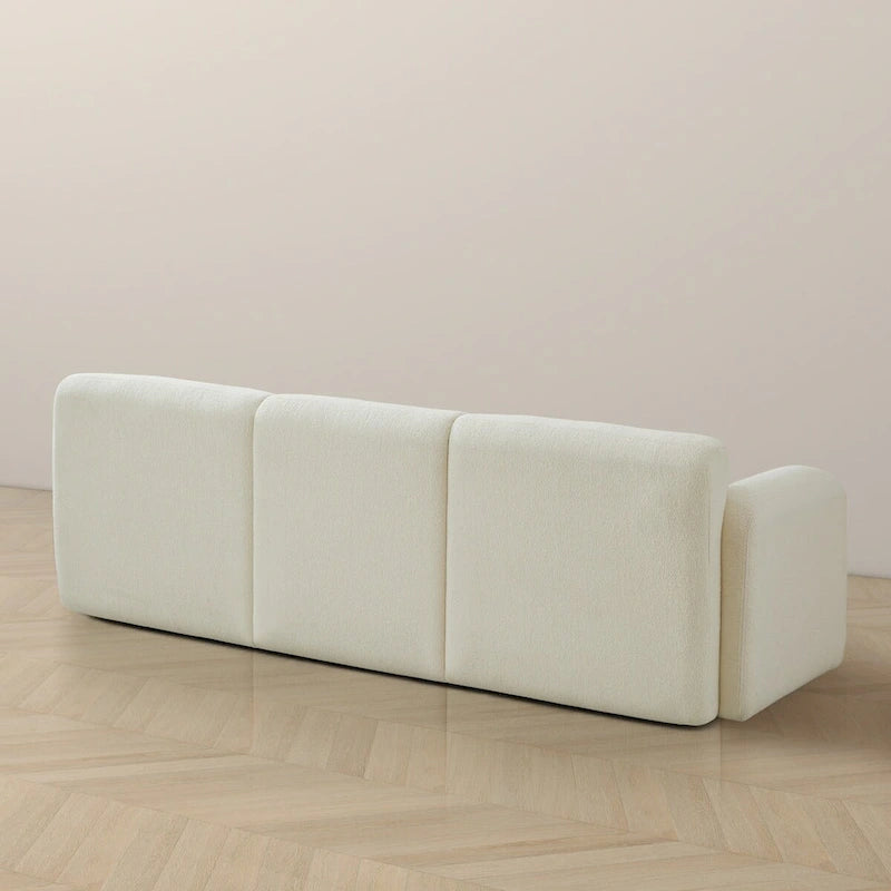 Mid-Century Modern Tufted Cream Boucle 3-Seater Sofa