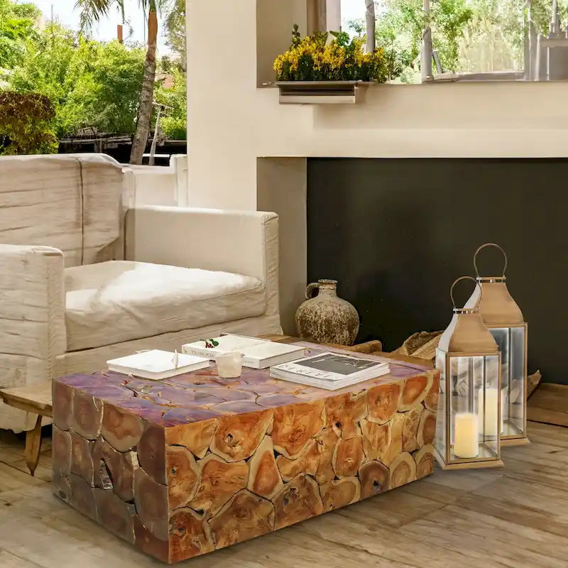 Rustic Solid Teak Wood Coffee Table