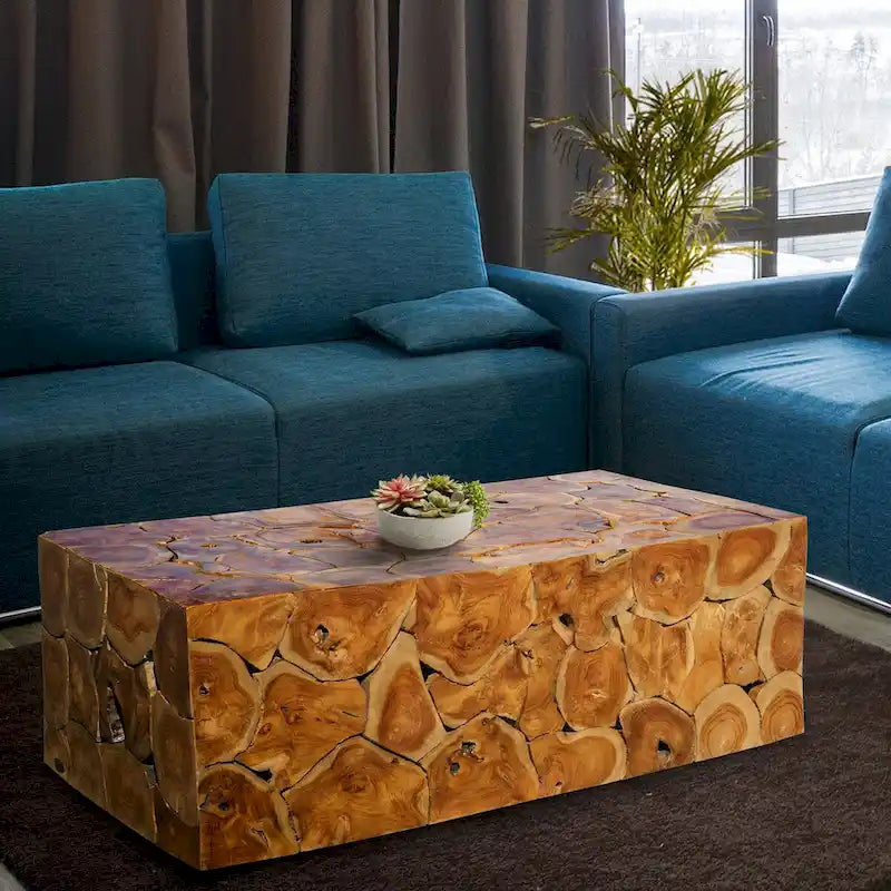 Rustic Solid Teak Wood Coffee Table
