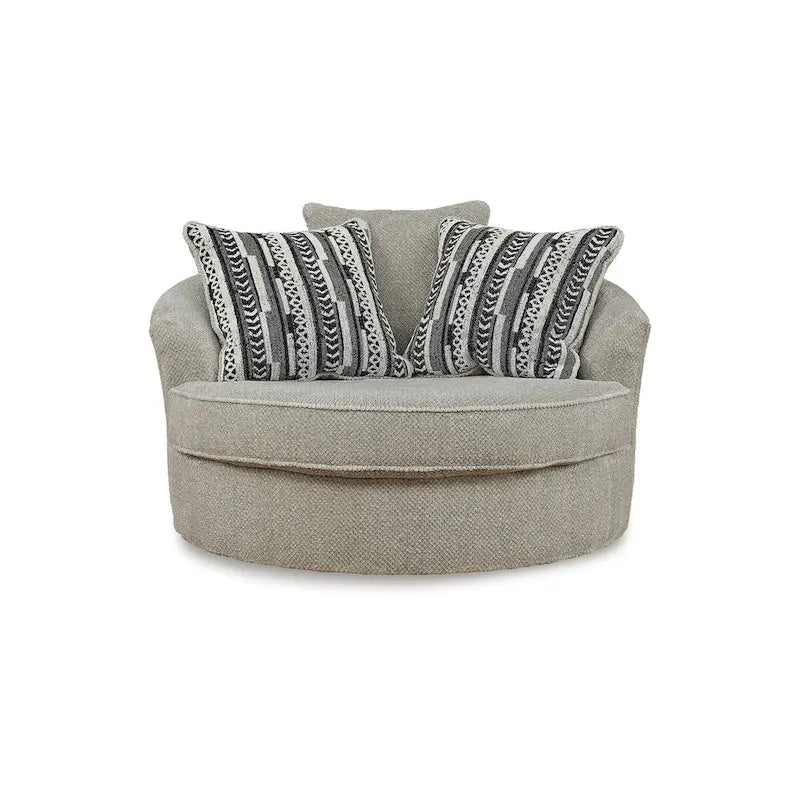 Brown/Gray Oversized Swivel Accent Chair - 56W x 55D x 36H