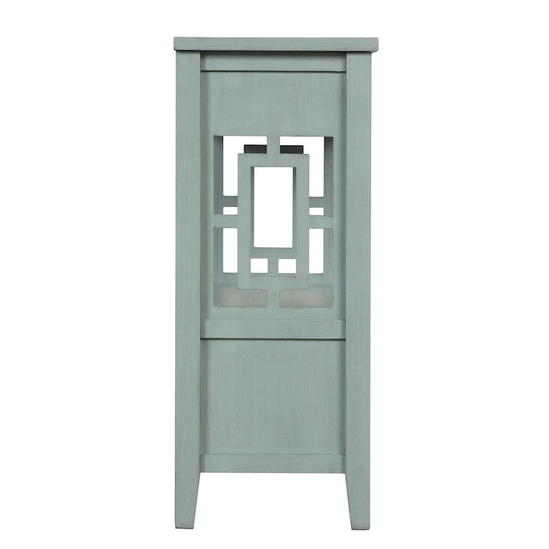 Wood Console Table with 4 Drawers and Open Storage Shelf