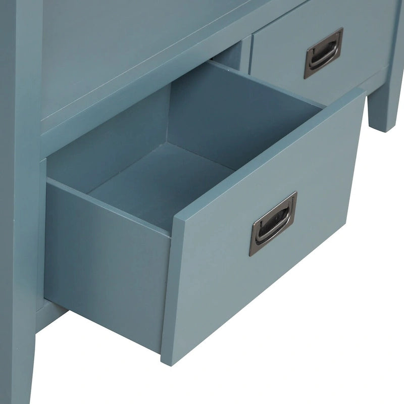 Wood Console Table with 4 Drawers and Open Storage Shelf