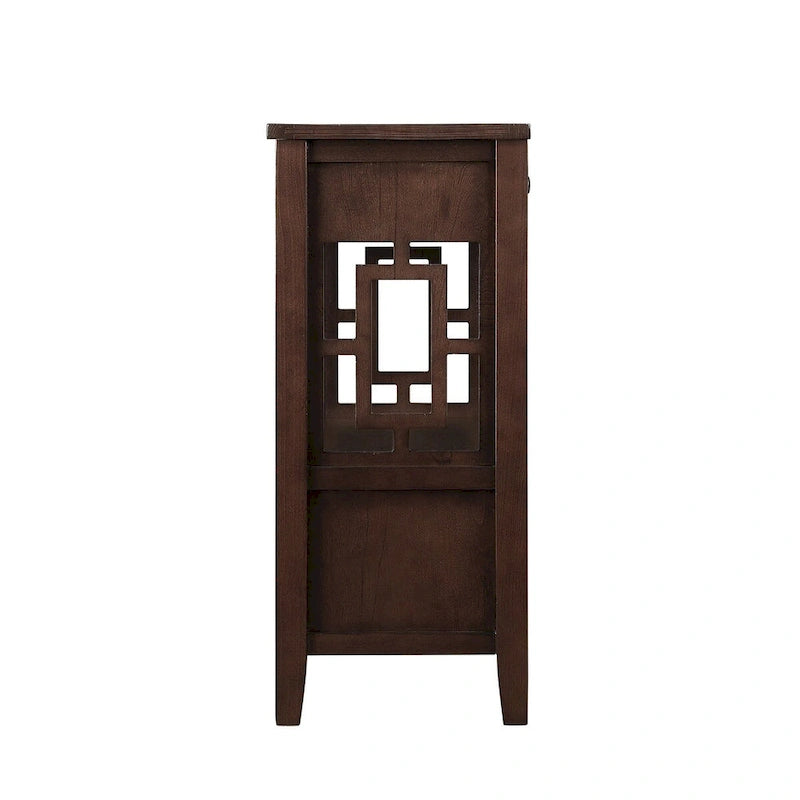 Wood Console Table with 4 Drawers and Open Storage Shelf