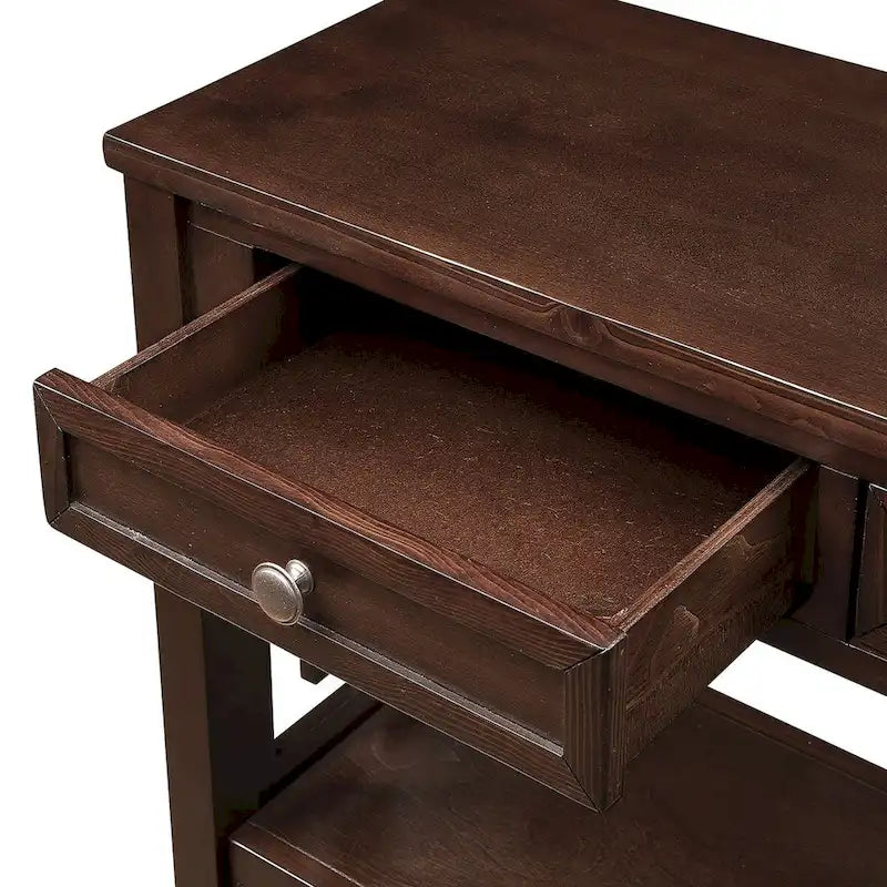 Wood Console Table with 4 Drawers and Open Storage Shelf
