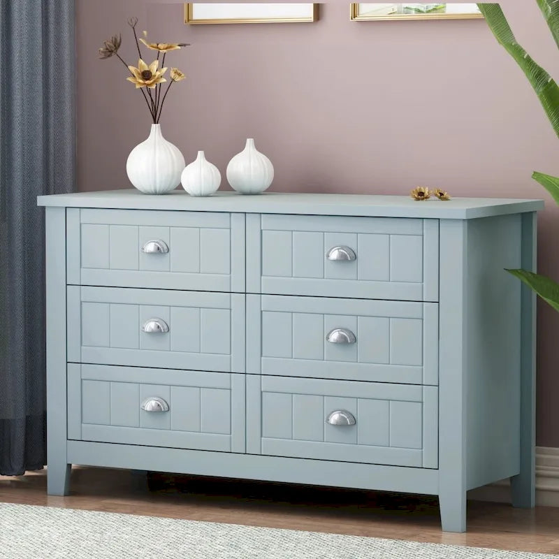 Solid Wood Frame Storage Sideboard with Drawers and Shell Handles