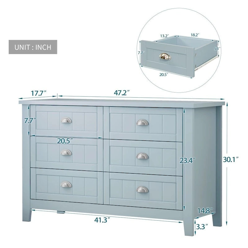 Solid Wood Frame Storage Sideboard with Drawers and Shell Handles