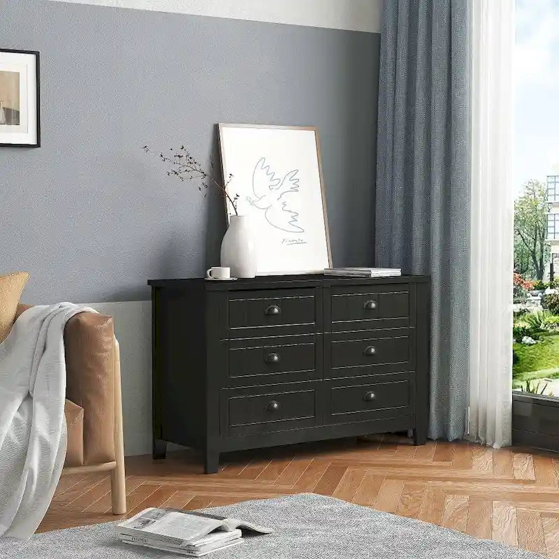Solid Wood Frame Storage Sideboard with Drawers and Shell Handles