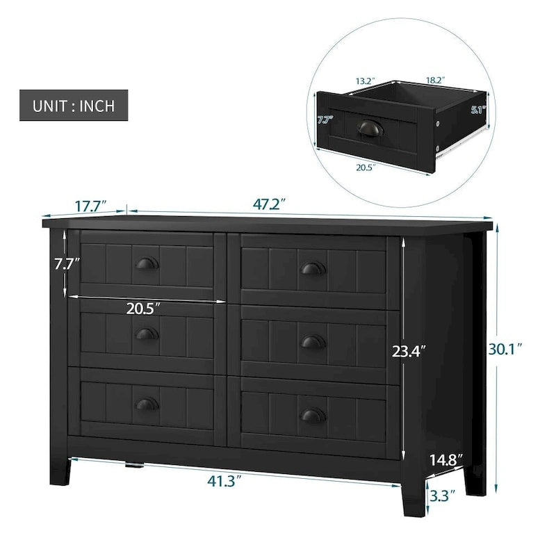 Solid Wood Frame Storage Sideboard with Drawers and Shell Handles