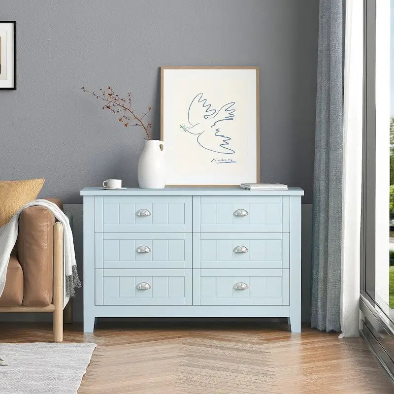 Solid Wood Frame Storage Sideboard with Drawers and Shell Handles