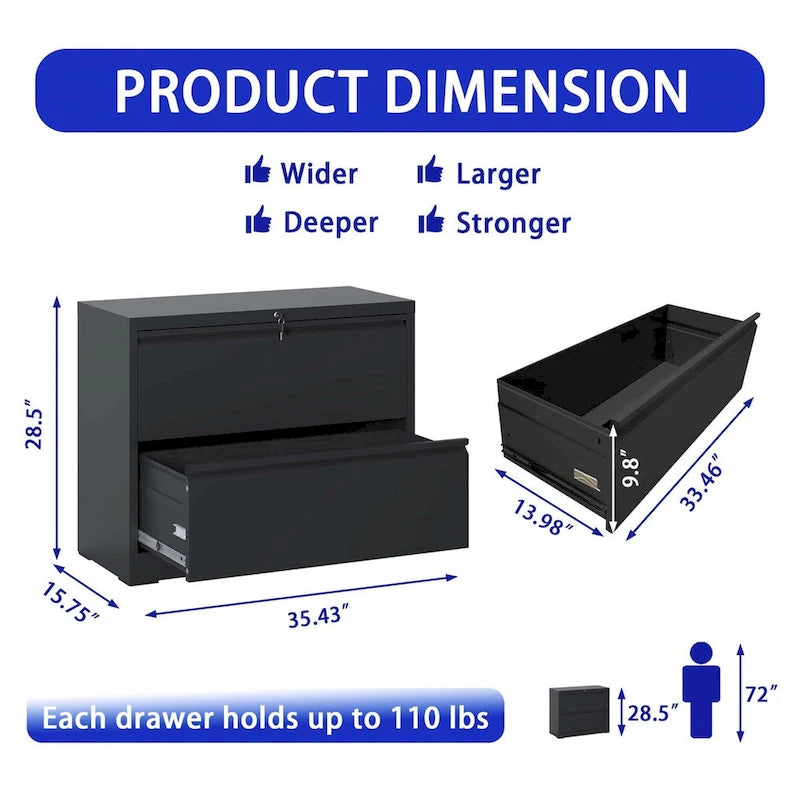 2-Drawer Steel Lateral File Cabinet with Lock