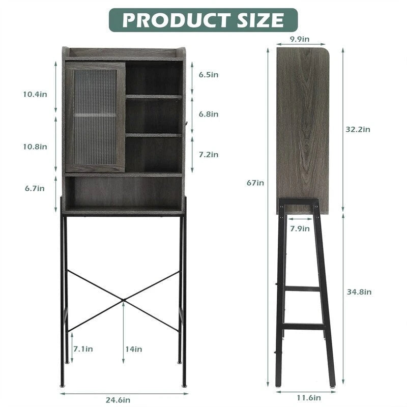 Over-the-Toilet Storage Cabinet with Sliding Door - Vintage Grey