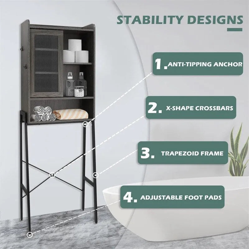 Over-the-Toilet Storage Cabinet with Sliding Door - Vintage Grey