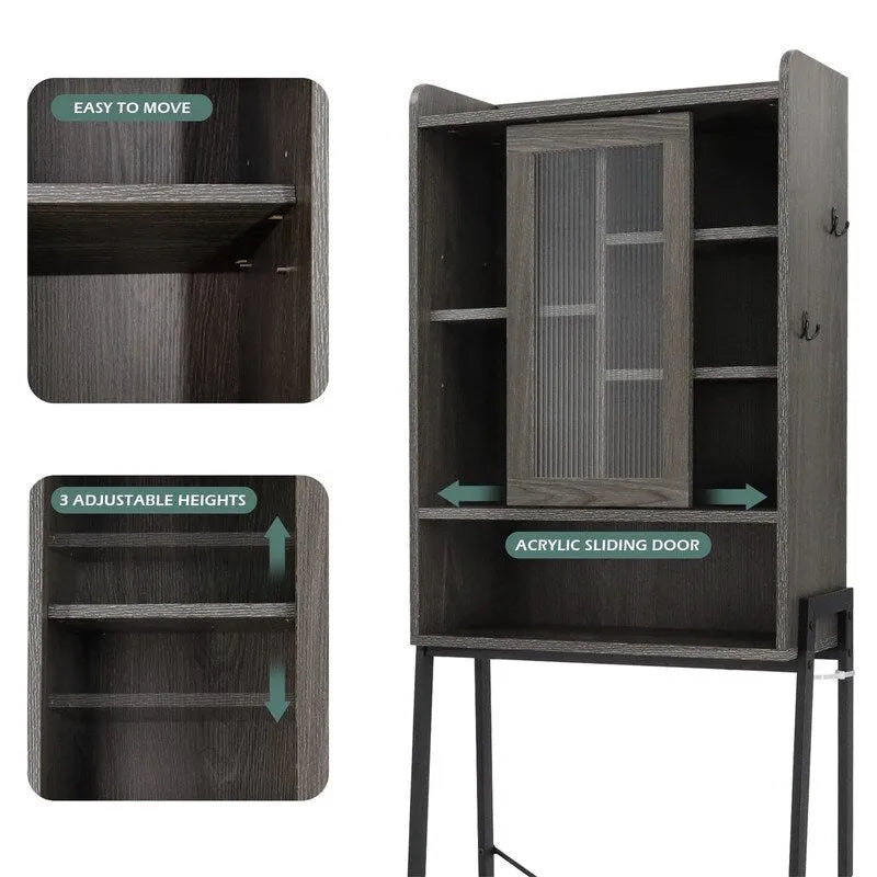 Over-the-Toilet Storage Cabinet with Sliding Door - Vintage Grey