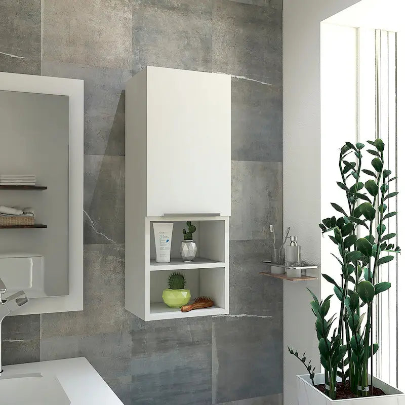 White Bathroom Cabinet with Single Door and Four Shelves