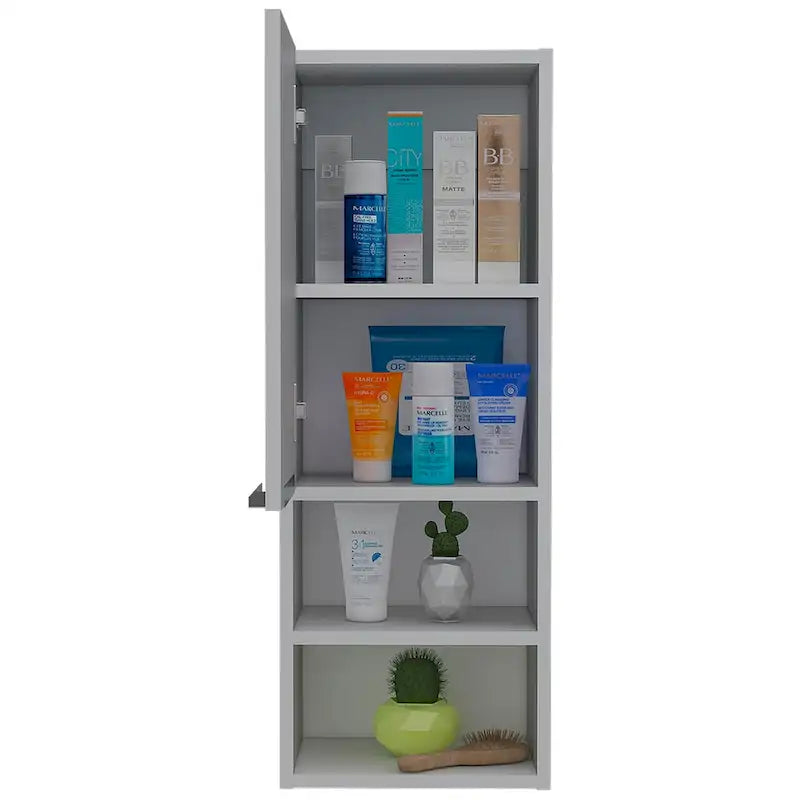 White Bathroom Cabinet with Single Door and Four Shelves