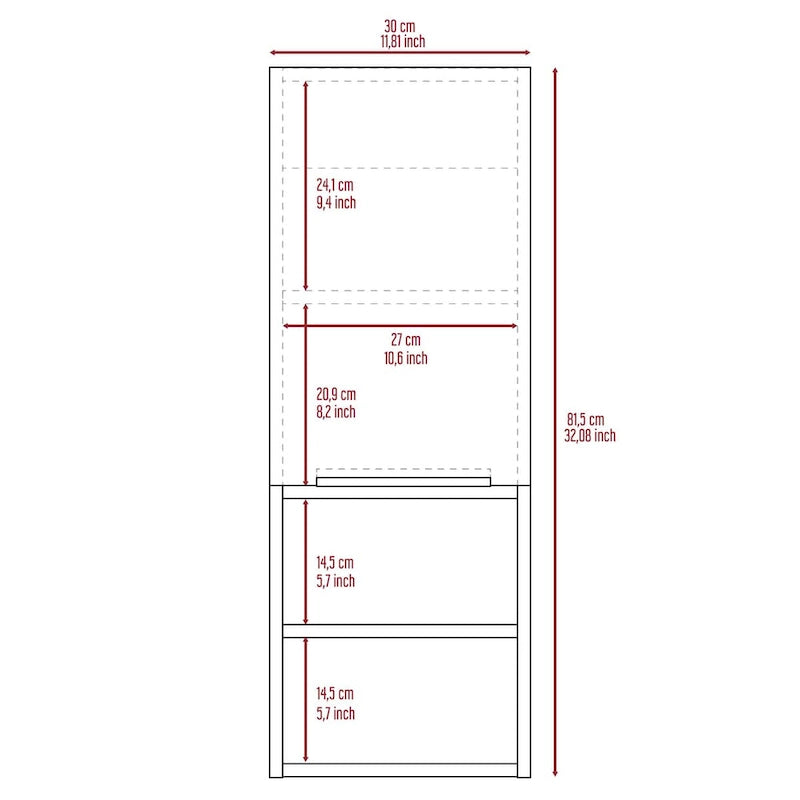 White Bathroom Cabinet with Single Door and Four Shelves