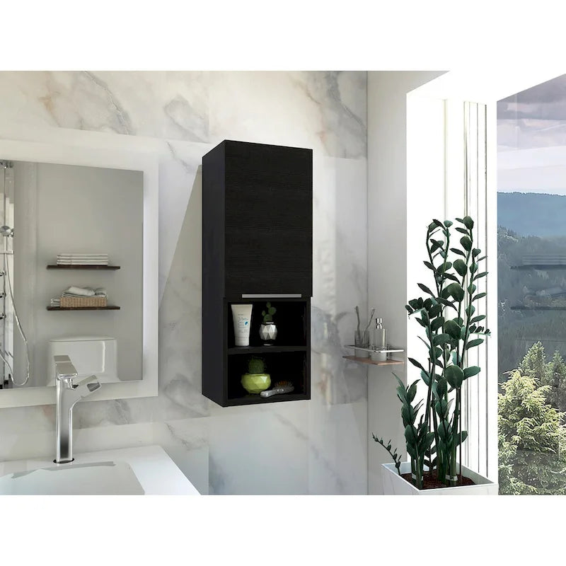 White Bathroom Cabinet with Single Door and Four Shelves