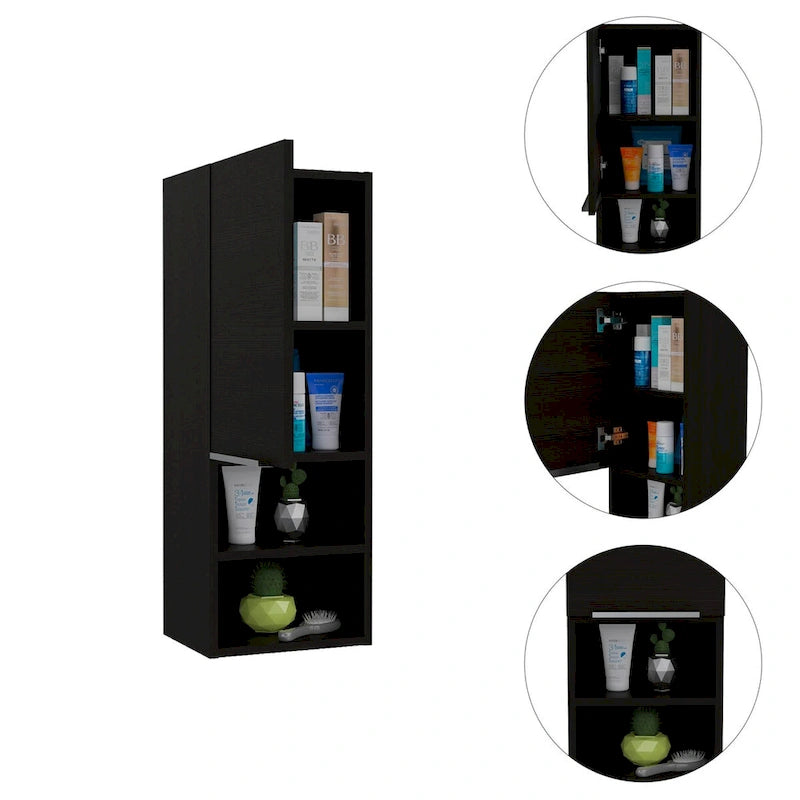 White Bathroom Cabinet with Single Door and Four Shelves