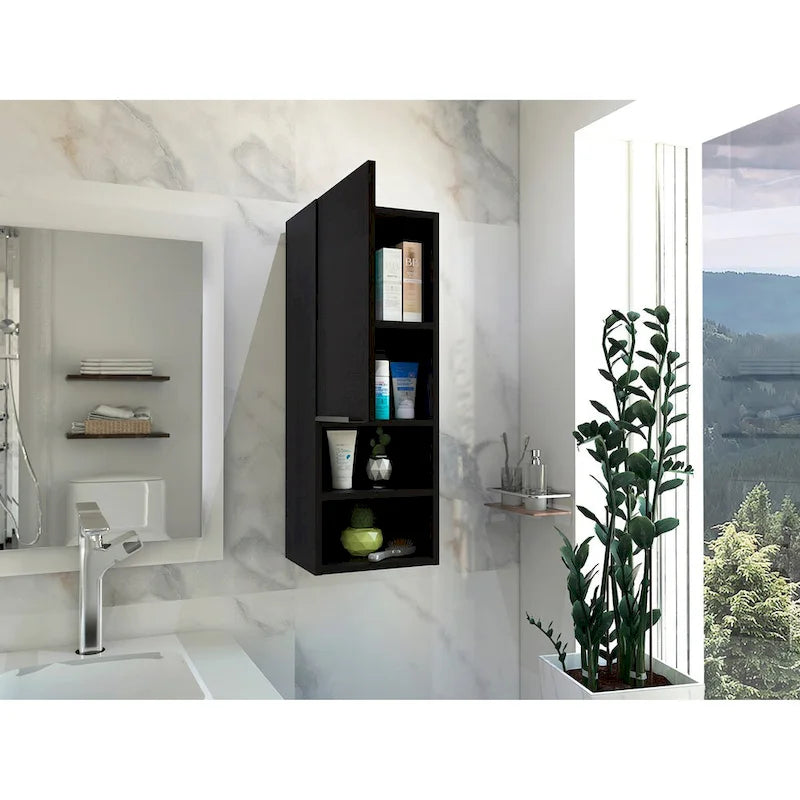 White Bathroom Cabinet with Single Door and Four Shelves