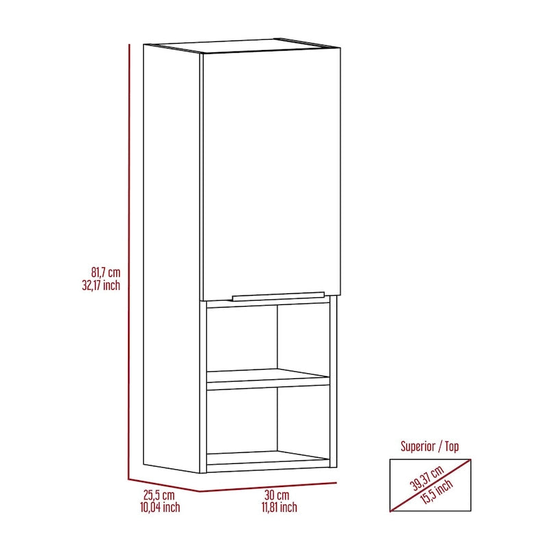White Bathroom Cabinet with Single Door and Four Shelves