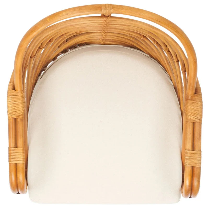 Rattan Accent Chair with White Linen Seat - 28W x 26D x 30H