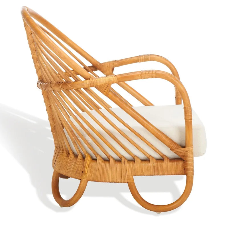 Rattan Accent Chair with White Linen Seat - 28W x 26D x 30H