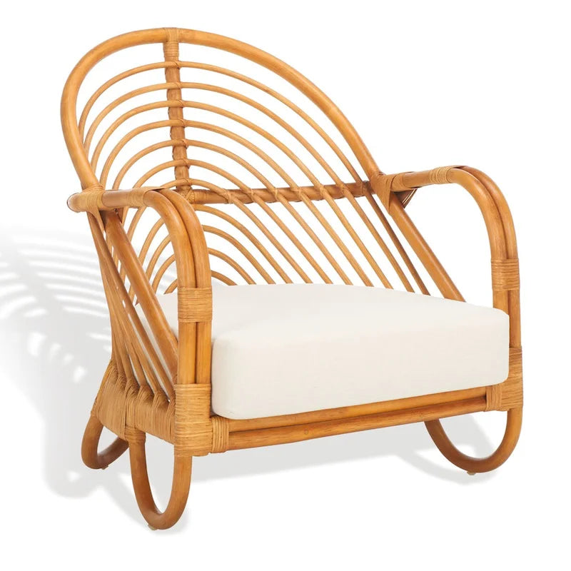 Rattan Accent Chair with White Linen Seat - 28W x 26D x 30H