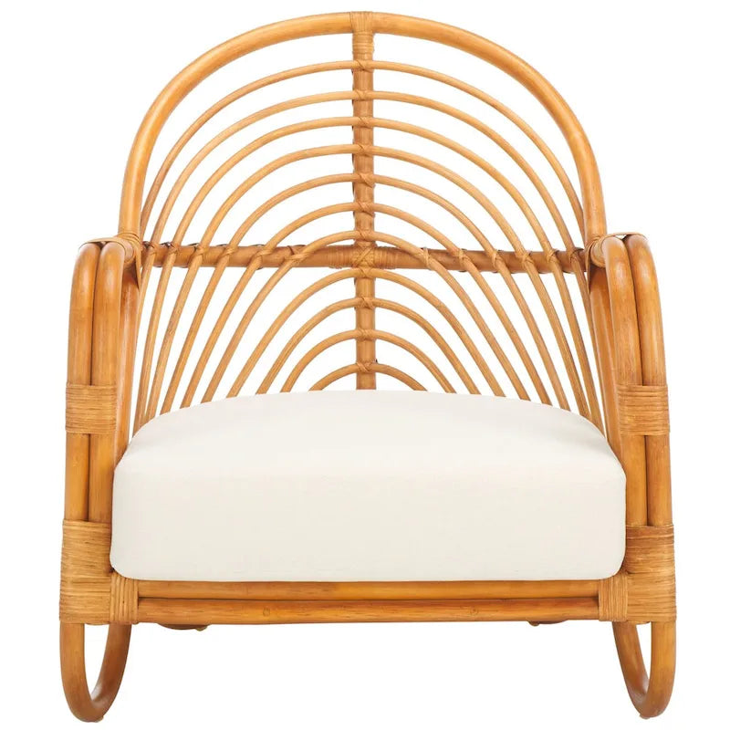 Rattan Accent Chair with White Linen Seat - 28W x 26D x 30H