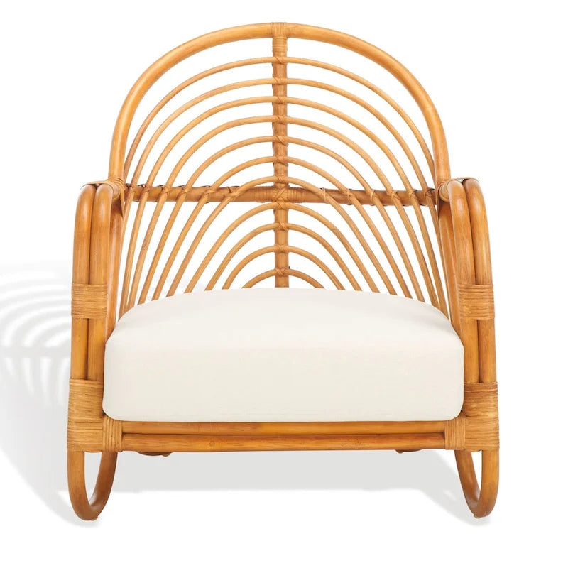 Rattan Accent Chair with White Linen Seat - 28W x 26D x 30H
