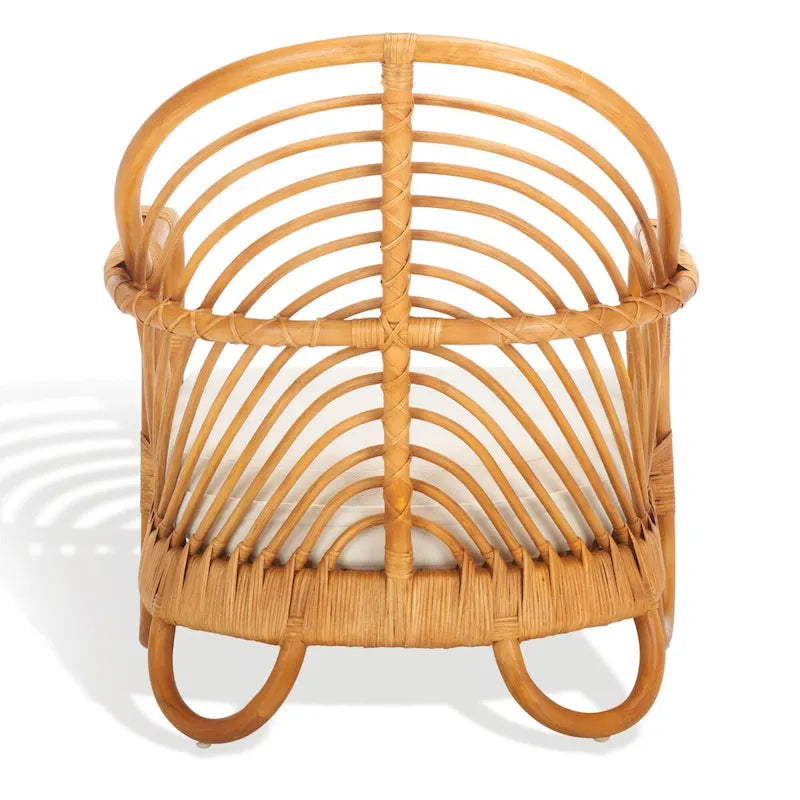 Rattan Accent Chair with White Linen Seat - 28W x 26D x 30H